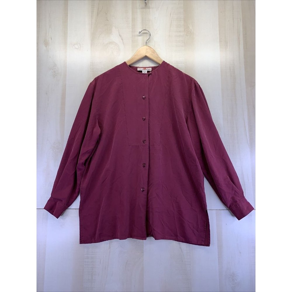 Vintage 1990s 100% Silk Stunt Collection Womens Button Up Blouse Size M-6703